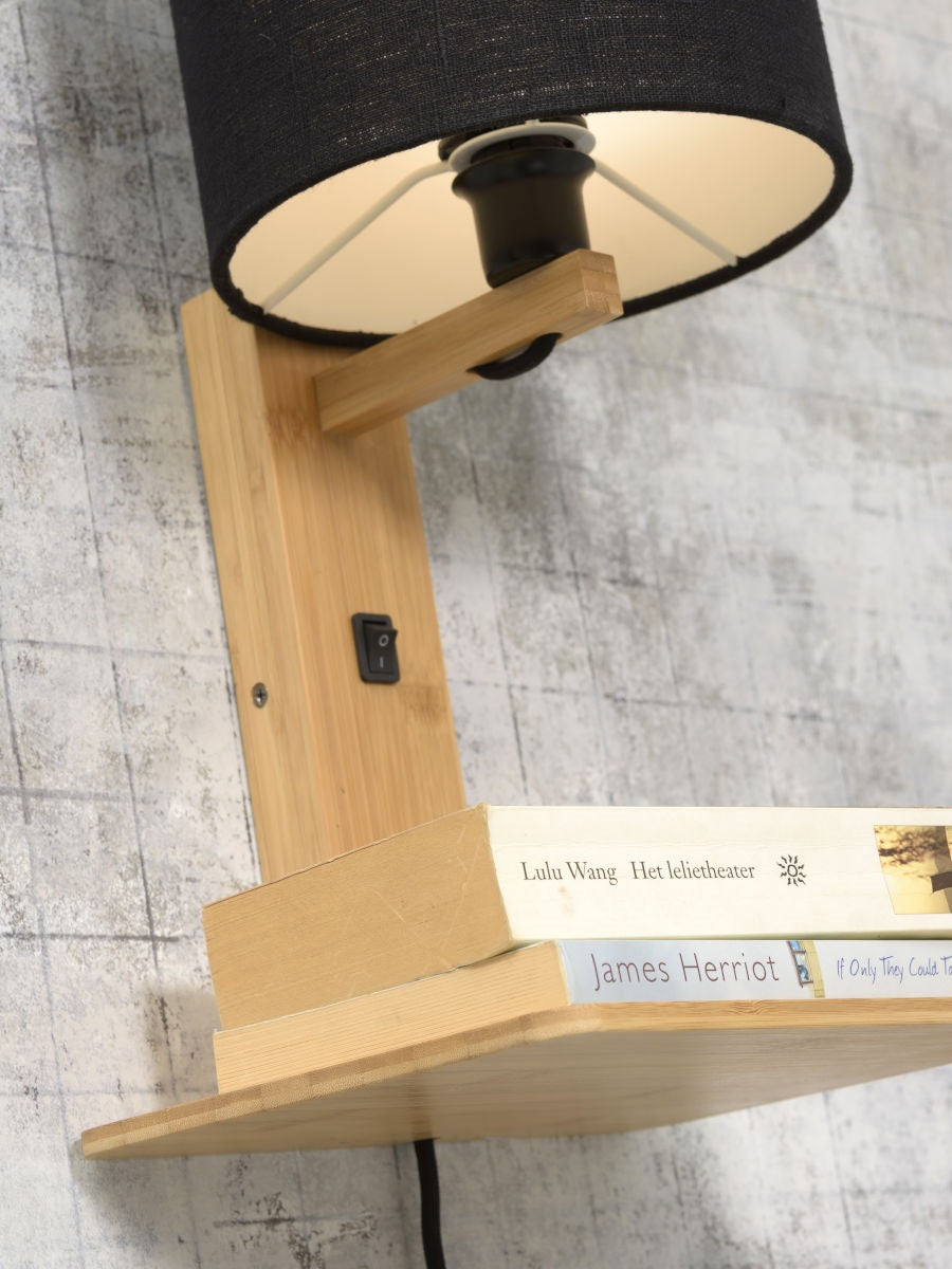 Wandlamp Andes Naturel/Zwart met plank