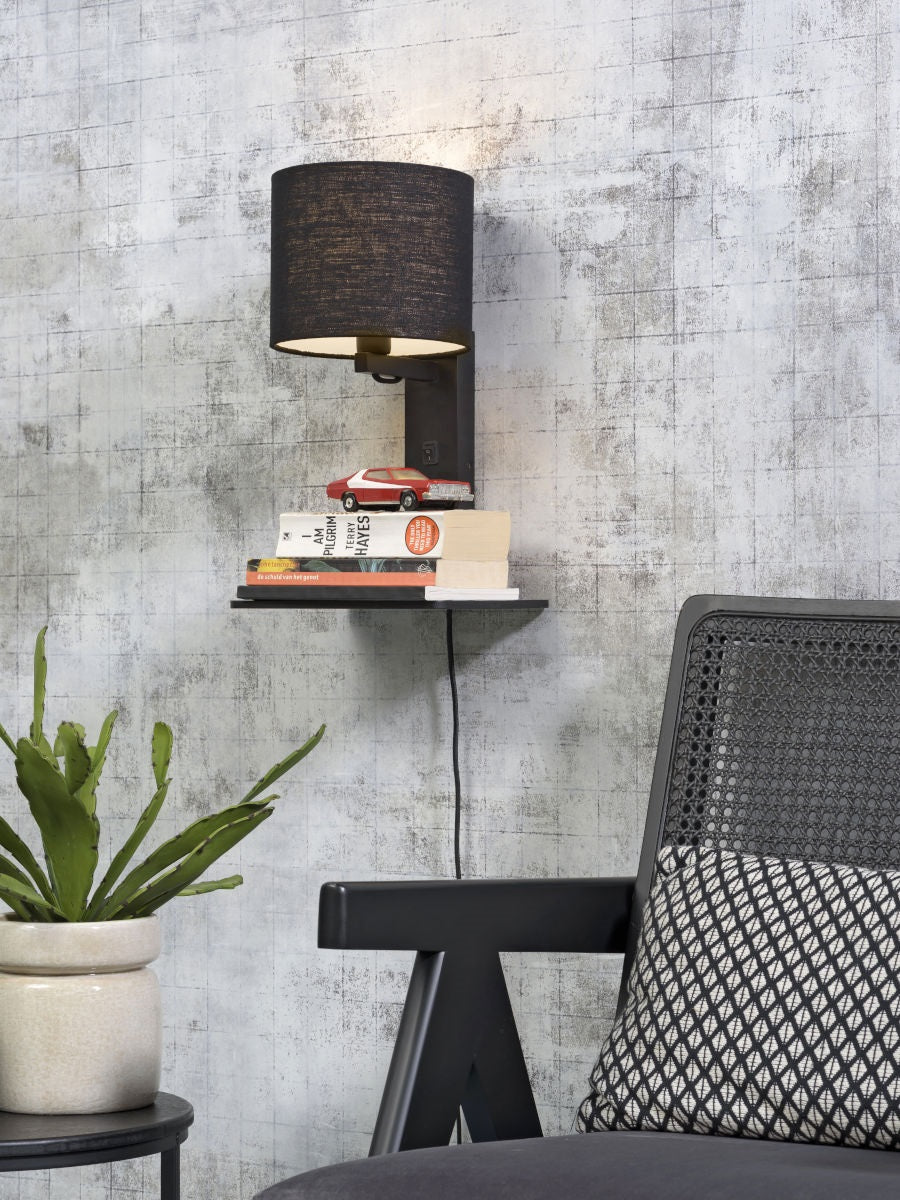Wandlamp Andes Zwart/Zwart met plank