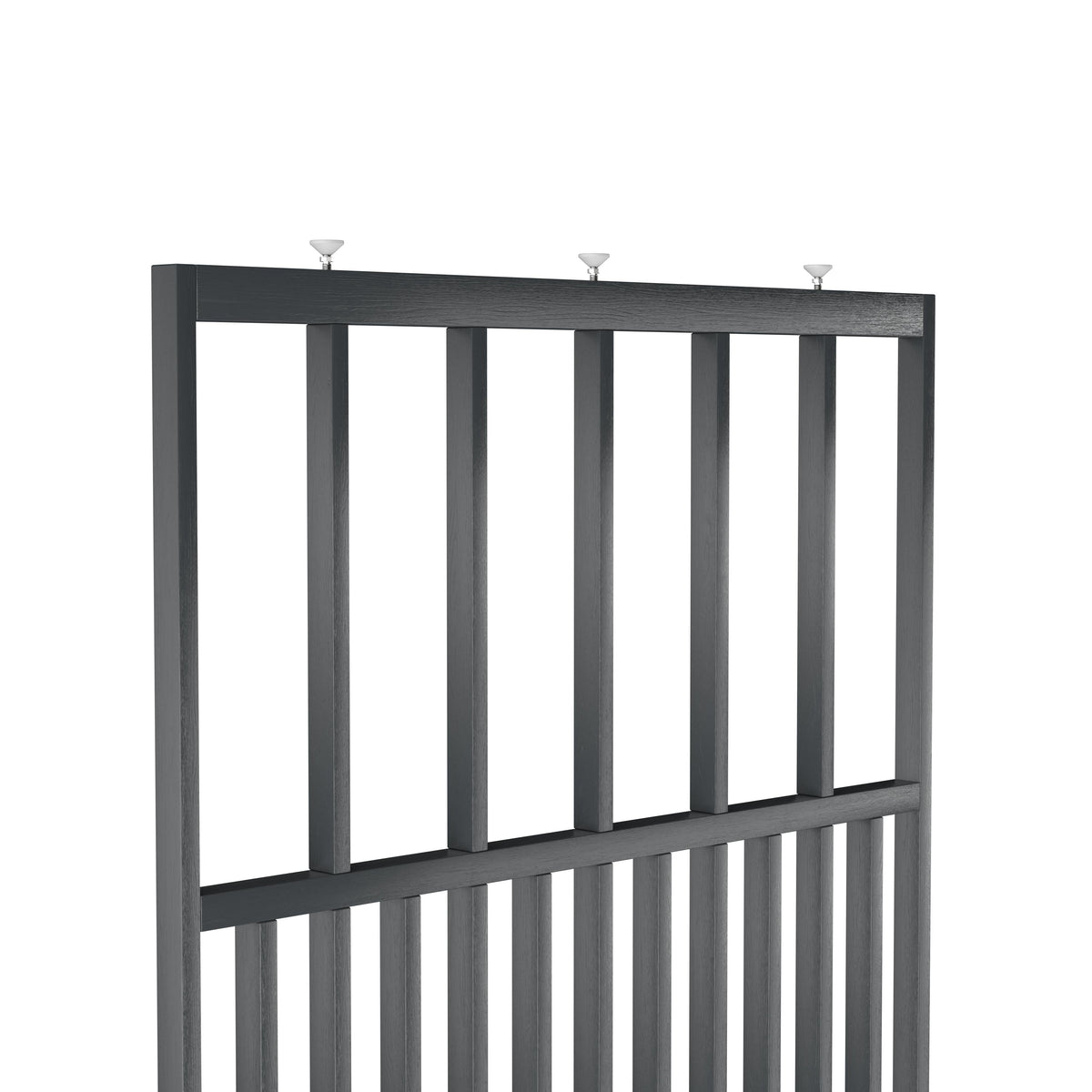 Houten roomdivider van RAL7021 massief eiken, ontworpen voor een strakke, hotel chique uitstraling. Een elegante toevoeging aan elk interieur.