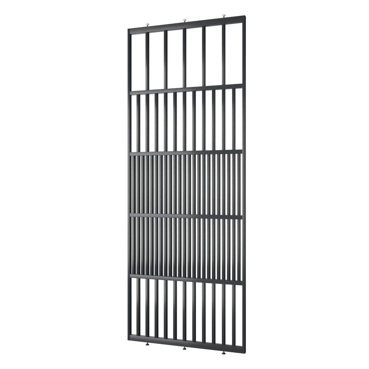 Houten roomdivider van RAL7021 massief eiken, ontworpen voor een strakke, hotel chique uitstraling. Een elegante toevoeging aan elk interieur.
