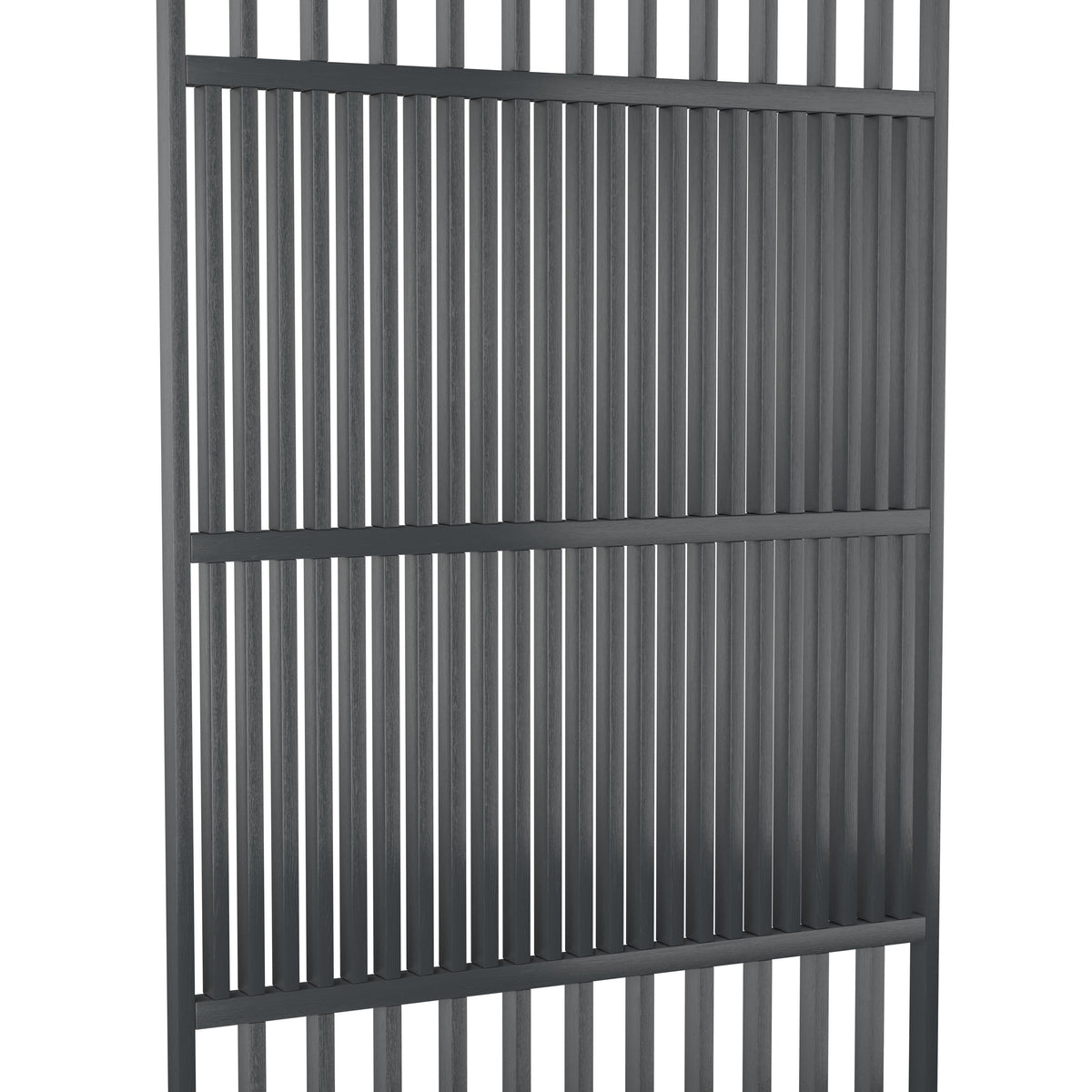 Houten roomdivider van RAL7021 massief eiken, ontworpen voor een strakke, hotel chique uitstraling. Een elegante toevoeging aan elk interieur.