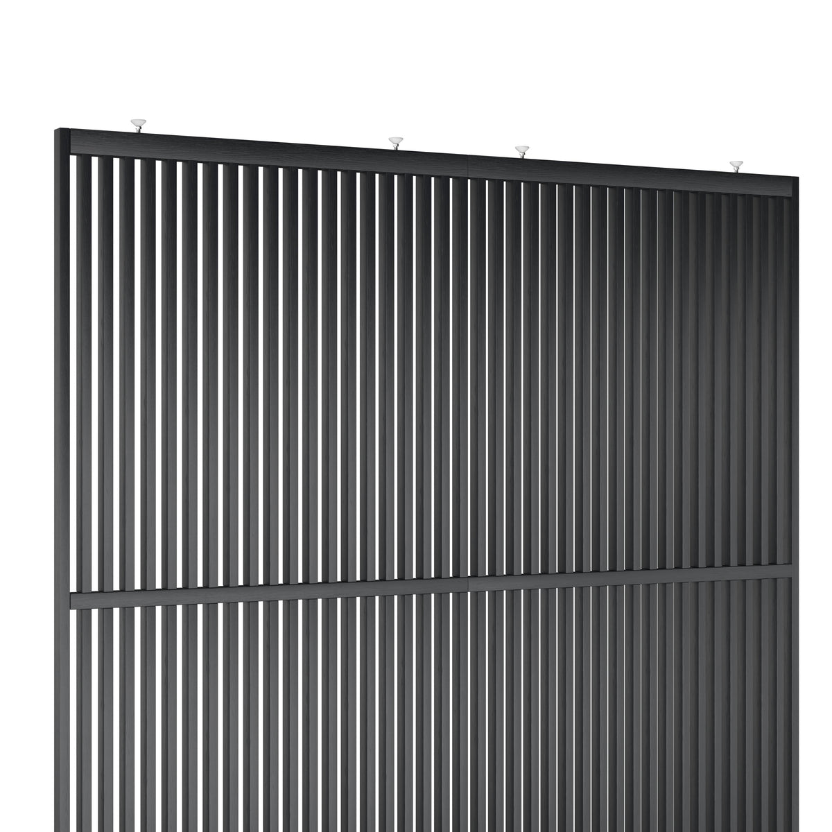 Houten roomdivider met twee gekoppelde delen in XL, in RAL7021 gelakt massief eiken voor een strakke, natuurlijke uitstraling.